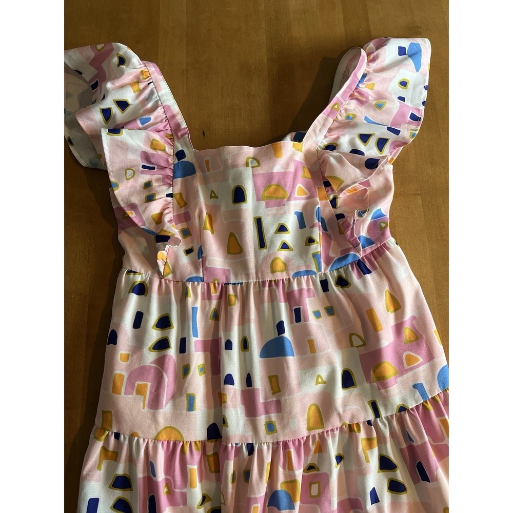 Crosby By Mollie Burch Women's Dress Geometric Pink Sundress‎ Tie Back MIDI Sz S - Picture 3 of 8